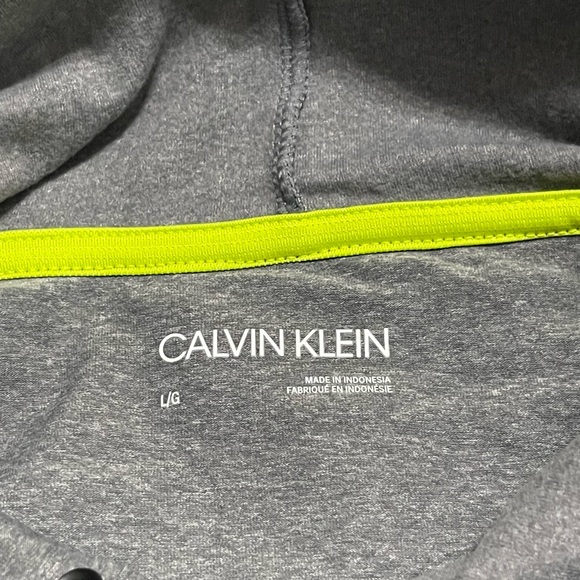 NWT Men’s Size Large Calvin Klein Linear Logo Print Drawstring Hoodie In Grey - Picture 9 of 11